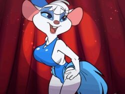 2020s 2023 animated anthro big_breasts bouncing_breasts breasts buckteeth cleavage clothed clothing dancing disney female fur furry furry_only huge_breasts mammal miss_kitty_mouse mouse murid murine open_mouth open_smile rodent short_playtime siroc smile solo teeth the_great_mouse_detective white_body white_fur