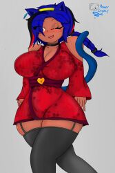 1girls big_ass big_breasts blue_hair dark_skin female leona_(powerblueflower) oc original_character powerblueflower red_eyes tagme thick_thighs