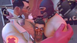 breasts gay happy medic_(team_fortress_2) muscular_male nsfwdark pressing_breasts_together sfm sniper_(team_fortress_2) source_filmmaker spy_(team_fortress_2) team_fortress_2