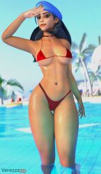 ana_amari bikini breasts brown_skin face_tattoo french_nails overwatch overwatch_2 pool thick_thighs thighs vanezza