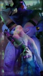 3d 3d_(artwork) belly_bulge blue_hair crazy_eyes female jinx_(league_of_legends) league_of_legends male male/female monster moonroomoom mundo_(league_of_legends) nude penetration purple_eyes purple_skin rape riot_games tattoo tattoos