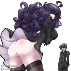 2023 ass ass_focus calem_(pokemon) cosplay covered_eyes crossover goth hex_maniac mgx0 nier:_automata pokemon pokemon_xy tagme thick_ass yorha_2b_(cosplay) yorha_9s_(cosplay)