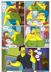 1girls 2boys 7_panel_comic alternate_breast_size arabatos artist_name bart_simpson beer beer_can big_breasts blue_pants comic crossed_arms darren_(arabatos) english_dialogue english_text gigantic_breasts huge_boobs huge_breasts incest kitchen kitchen_appliance kitchen_sink marge_simpson mother_and_son muscular muscular_arms muscular_male orange_shirt page_18 page_number see-through see-through_clothing six_pack talking_to_another the_simpsons ventzcomics ventzx yellow-skinned_female yellow-skinned_male yellow_skin