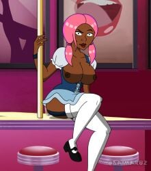 african_female big_breasts blythe_roggers hbo_max kaimaruz pink_hair scooby-doo slutty_outfit stripper_pole velma_(series) white_stockings