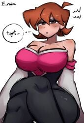 bare_shoulders big_breasts blush breasts cleavage cosplay crossed_legs erainnn female friday_night_funkin girlfriend_(friday_night_funkin) gloves large_breasts looking_at_viewer rouge_the_bat_(cosplay) short_hair sonic_(series) thick_thighs thighhighs tight_clothing