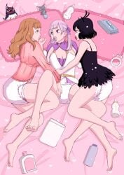 age_regression bed black_clover diaper diapered_lovers feet female_only horns long_hair mimosa_vermillion noelle_silva puccaabdl secre_swallowtail short_hair