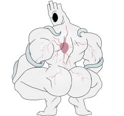 1boy 2022 ass ass_focus big_ass big_butt big_muscles broly_culo burntbeebs butt butt_focus crouching grey_body grey_butt highres humanoid looking_back male male_only meme minos_prime_(ultrakill) muscular muscular_humanoid muscular_male new_blood_interactive parody prime_soul simple_background solo spread_legs spreading ultrakill white_background