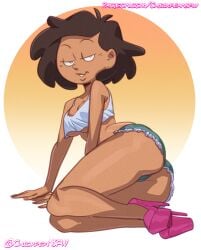 1girls 2023 amphibia bedroom_eyes brown_hair chickpea colored dark-skinned_female disney disney_channel earrings female female_only heels high_heels jean_shorts looking_at_viewer milf mrs._boonchuy orange_background oum_boonchuy pinup seductive seductive_smile sfw short_hair short_shorts short_top simple_background solo straight_hair wedding_ring