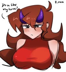 bare_shoulders big_breasts breasts demon demon_girl demon_horns erainnn female friday_night_funkin girlfriend_(friday_night_funkin) large_breasts long_hair looking_at_viewer pout pouting presenting red_dress