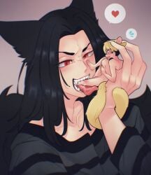 animal_ears animal_humanoid baji_keisuke chifuyu_matsuno fangs fluffy_tail furry red_eyes rodent saliva size_difference tokyo_revengers vore wolf_boy wolf_ears wolf_tail