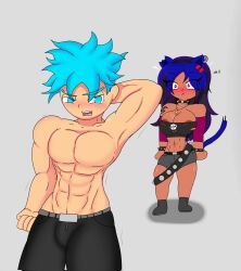 1girls big_breasts blue_eyes blue_hair dark_skin female leona_(powerblueflower) oc original_character powerblueflower purple_eyes tagme