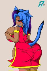 1girls big_ass big_breasts blue_hair dark_skin female leona_(powerblueflower) oc original_character powerblueflower red_eyes tagme thick_thighs