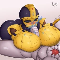 beast_wars big_breasts blackarachnia blue_cum paizuri tr_yithaz transformers unseen_male_face