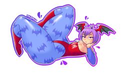 1girls bottom_heavy capcom clothing darkstalkers female_only flat_chest full_body head_wings laying_down lilith_aensland purple_hair red_eyes short_hair small_breasts softnsfwimp succubus succubus_costume thick_thighs thighs wide_hips