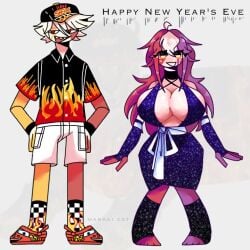 1boy 1girls 2013 big_breasts cars_(film) clothing countryhumans countryhumans_girl countryhumans_oc disney dress fevie_(markai_cat) lightning_mcqueen long_hair markai_cat meme new_year original pixar shiny_dress shorts three_tone_hair trans_woman transfem white_hair zeon_(markai_cat)