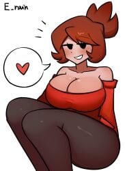 alt_girlfriend_(readraws) bare_shoulders big_breasts blush breasts cleavage erainnn female friday_night_funkin girlfriend_(friday_night_funkin) hair_bun heart large_breasts mob_face pantyhose short_hair smile sweater thick_thighs