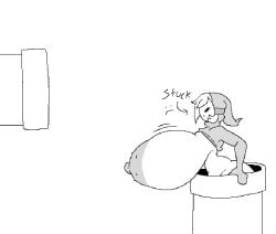 1girls breasts exposed_breasts female female_only huge_breasts mario_(series) monochrome nintendo pipes shy_gal solo stuck super_mario_bros. tagme varix warp_pipe