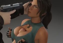 1boy 1girls 1male 3d animated at_gunpoint big_breasts big_penis boob_window breast_window brunette captured captured_heroine clothed_sex female_focus femsub forced foreskin good_girl gun gunpoint hand_on_face lara_croft lara_croft_(survivor) large_breasts male_penetrating maledom mp4 nagoonimation nose_piercing nose_ring obeying paizuri paizuri_lead_by_male paizuri_under_clothes penis rape scowl sex shorter_than_10_seconds sound titfuck titfuck_under_clothes titjob tomb_raider uncircumcised uncut video