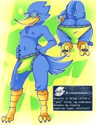 1boy 3_toes 4_fingers abstract_background all_fours anthro ass avian avian_feet backsack balls beak berdly berdly_with_nipples big_bulge big_butt bird blue_body blue_feathers bodily_fluids bubble_butt bulge chest_tuft claws clothed clothing cutaway deltarune dialogue dripping english_text erection erection_under_clothing eyebrows eyewear feather_tuft feathers feet fingers fluffy fluffy_tail front_view genital_fluids genitals glasses grin hand_on_hip hi_res jockstrap jockstrap_only looking_at_viewer looking_back male male_only multiple_poses narrowed_eyes navel nipples open_beak open_mouth open_smile outline penis pose precum precum_drip precum_through_clothing precum_through_underwear presenting presenting_hindquarters raised_eyebrow rear_view salamikii skinny smile smug solo solo_male standing tail tail_feathers talons text text_box text_on_clothing text_on_jockstrap text_on_underwear toe_curl toes topless tuft undertale_(series) underwear underwear_only uniball wet wet_clothing white_outline yellow_beak