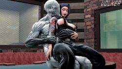 1girls 1monster 3d big_breasts blue_hair breasts crossover faceless_male female forced fortnite fortnite:_battle_royale megumi_(fortnite) outlast pink_eyes red_barrels sfm source_filmmaker tattoo tattoo_on_arm video_games volker_(artist) walrider