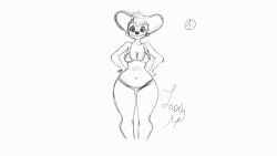 1girls animated bent_over bikini bra breasts breasts_jiggling disney earrings female furry goof_troop hands_on_hips jiggling_breasts ladymariane nipples_visible_through_clothing pear_shaped peg_pete smile thick_thighs underwear walking wide_hips wip