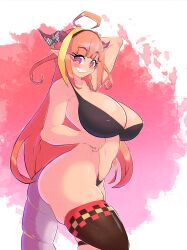 1girls ahoge ass bigmoneyjugs blush bra breasts dragon dragon_girl female_only gradient_eyes holoforce hololive hololive_japan horns huge_ass huge_breasts kiryu_coco long_hair looking_at_viewer midriff multicolored_hair orange_eyes orange_hair panties pointy_ears purple_eyes skindentation smile solo tail thick_thighs thighhighs thighs thong two-tone_hair underwear virtual_youtuber wide_hips yellow_hair