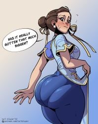 1girls ass big_ass big_butt blush capcom chun-li denial embarrassed fat_ass getting_bigger huge_ass huge_butt large_ass large_butt looking_back pants pantylines sideboob street_fighter street_fighter_6 tail-blazer thick_ass thick_thighs tight_clothing tight_pants