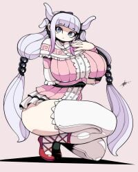 1girls big_ass big_breasts blue_eyes clothed female grey_hair hair_ornament highres horn horns kanna_kamui long_hair looking_at_viewer miss_kobayashi's_dragon_maid pinart_sg purple_hair shoes sitting sole_female stockings tagme thick_thighs thighhighs twintails