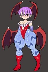 1girls bottom_heavy clothing darkstalkers flat_chest head_wings lemonadepikachu lilith_aensland looking_at_viewer solo succubus succubus_costume succubus_wings thick_thighs thunder_thighs