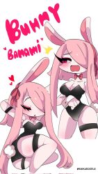 ass banami_(shika) blush bunny_ears bunnysuit female friday_night_funkin medium_breasts no_bra pale_skin pink_hair shikadoodle slut squatting thighs