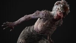 3d breasts clicker clothed clothing cordyceps eyeless female female_only fungus hair infected monster monster_girl naughty_dog nightmare_waifu nipples open_mouth partially_clothed screencap simple_background solo sony_interactive_entertainment teeth the_last_of_us the_last_of_us_2 tongue veins white_hair