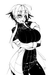 1girls alternate_breast_size antenna_hair arknights arms_under_breasts big_breasts blush breasts busty clothed_female coat curvaceous curvy female_only gigantic_breasts gloves hair_between_eyes huge_breasts large_breasts legs long_sleeves massive_breasts mayer_(arknights) monochrome pantyhose playing_with_hair seductive seductive_pose seductive_smile solo solo_female sub-res sweater thick_legs thick_thighs thighs turtleneck turtleneck_sweater voluptuous wide_hips