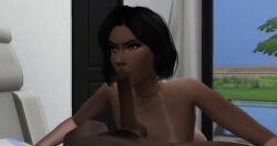 3d big_penis black_hair black_penis blowjob brown_eyes dark-skinned_female dark-skinned_male dark_skin devious_desires deviousdesires interracial licking_penis necklace original overwatch overwatch_2 pharah seductive_look tattoo_under_eye the_sims_4 tongue_out