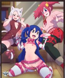 1girls 2futas animal_ears big_penis blue_eyes blue_hair breasts brown_eyes carla_(fairy_tail) catgirl chelia_blendy clothed clothing erection fairy_tail female fingering futa_on_female futa_sans_balls futa_with_female futanari hornygraphite human humanoid humanoid_penis kemonomimi kneeling light-skinned_female light-skinned_futanari light_skin masturbation mostly_clothed partially_clothed passionate penis pussy_juice red_hair sex twintails voyeur voyeurism wendy_marvell young