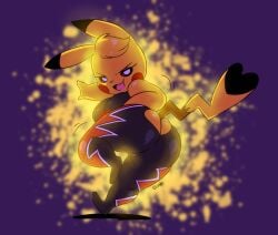 anthro anthrofied ass ass_cleavage ass_focus breasts bubble_butt butt_crack clothing cosplay_pikachu female fur furry furry_only joaoppereiraus kanna_(joaoppereiraus) large_ass looking_back nintendo pikachu pikachu_libre pokémon_(species) pokemon shortstack solo tail thick_thighs