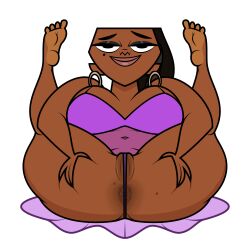 1girls anus_peek bbw big_ass big_breasts black_hair cartoon_network chubby chubby_female dark-skinned_female dark_skin female female_only huge_ass jk94 legs_behind_head leshawna_(tdi) mole_under_eye nightgown presenting_ass solo thong total_drama_island