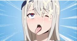 1girls ahegao blue_eyes bukkake cum_in_mouth cum_on_eye cum_on_face cum_on_hair facial female female_only kaguya-sama_wa_kokurasetai_~tensai-tachi_no_renai_zunousen~ one_eye_closed shirogane_kei solo symbol-shaped_pupils tongue tongue_out white_hair