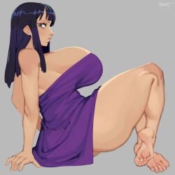 1girls black_hair blue_eyes bubble_ass bubble_butt female female_focus female_only large_breasts looking_at_viewer nezulet nico_robin one_piece pre-timeskip thick_thighs towel towel_only wide_hips wide_thighs