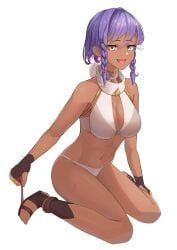 alternate_hairstyle artist_request bikini bikini_bottom dark_skin eremite_(genshin_impact) eremite_desert_clearwater_(genshin_impact) genshin_impact jeht_(genshin_impact) npc panties purple_hair scar