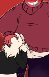 blonde_hair bob_velseb chubby_male digital_drawing_(artwork) female male oral oral_sex original penis penis_out precum_drip self_insert uncensored
