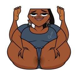 1girls anus_peek bbw big_ass big_breasts black_hair cartoon_network chubby chubby_female dark-skinned_female dark_skin female female_only huge_ass jk94 legs_behind_head leshawna_(tdi) mole_under_eye presenting_ass solo swimsuit total_drama_island