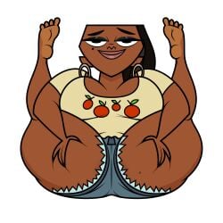 1girls bbw big_ass big_breasts black_hair cartoon_network chubby chubby_female dark-skinned_female dark_skin female female_only huge_ass jean_shorts jk94 legs_behind_head leshawna_(tdi) mole_under_eye presenting_ass solo total_drama_island