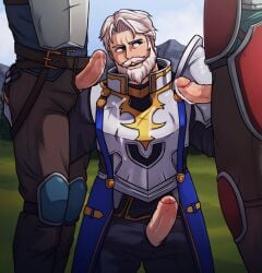 3boys armor beard cum cum_drip cum_dripping cum_on_body cum_on_upper_body dilf fire_emblem fire_emblem_engage gay hairy knight light_skin looking_at_another looking_up male male/male male_focus male_only male_pubic_hair muscles muscular muscular_male nintendo older_male on_knees paladin pale_skin penis_out penis_under_clothes pubic_hair soupyeel surrounded surrounded_by_penises tan_body uncut vander_(fire_emblem) vein veins veiny veiny_penis white_hair