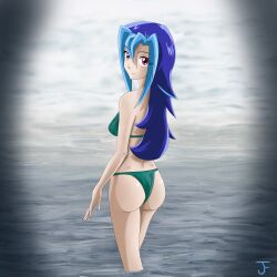 ass bikini blue_hair female female_focus female_only jackfante kamishiro_rio looking_back red_eyes rio_kamishiro smile yu-gi-oh! yu-gi-oh!_zexal