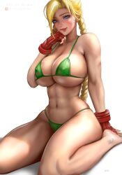 1girls 2023 bikini blimaxxx blonde_hair cammy_white capcom curvaceous curvy curvy_body curvy_female curvy_figure fit_female green_bikini high_resolution highres long_hair muscular_female seductive_look street_fighter voluptuous_female