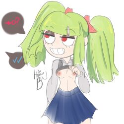 1girls cami_(fnafhs) fhs fhsz3r0 fnafhs fnafhs_z3ro fnafhsrule34 green_hair homerbls long_hair ponytail red_eyes showing_breasts sketch small_breasts smile smiling suggestive suggestive_look suggestive_pose twintails