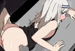 1boy 1girls anal anal_sex apoelayoshi7 ass ass_focus big_ass black_shirt blue_eyes blush dressed female human kaguya-sama_wa_kokurasetai_~tensai-tachi_no_renai_zunousen~ male moaning open_mouth sex shirogane_kei tongue_out white_background