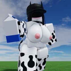 1girls 3d balanced_craft_wars black_blindfold blindfold blush breasts cap cow_print craftwars_knockoff demon demon_girl demon_horns demon_tail hat horns lampshaderr34 milk pussy roblox roblox_avatar smile smiling_at_viewer solo solo_female solo_focus supercoolusername_(roblox)