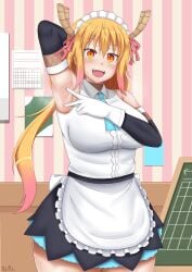 1girls armpit_fetish armpits big_breasts blonde_hair clothed dragon_girl female maid maid_headdress miss_kobayashi's_dragon_maid monster_girl sexy_armpits smell solo spiritsprite spreading tagme tohru_(dragon_maid) twintails