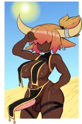 1futa animal_ears animal_genitalia ater18 balls balls_under_clothes bottomless_loincloth breasts clothed clothing dark-skinned_futanari dark_skin dickgirl erection erection_under_clothes erection_under_loincloth futa_only futanari horns horsecock horsecock_futanari humanoid intersex loincloth loincloth_lift monster_girl mostly_nude penis penis_bulge penis_under_clothes penis_under_loincloth precum solo standing tenting thick_thighs wide_hips